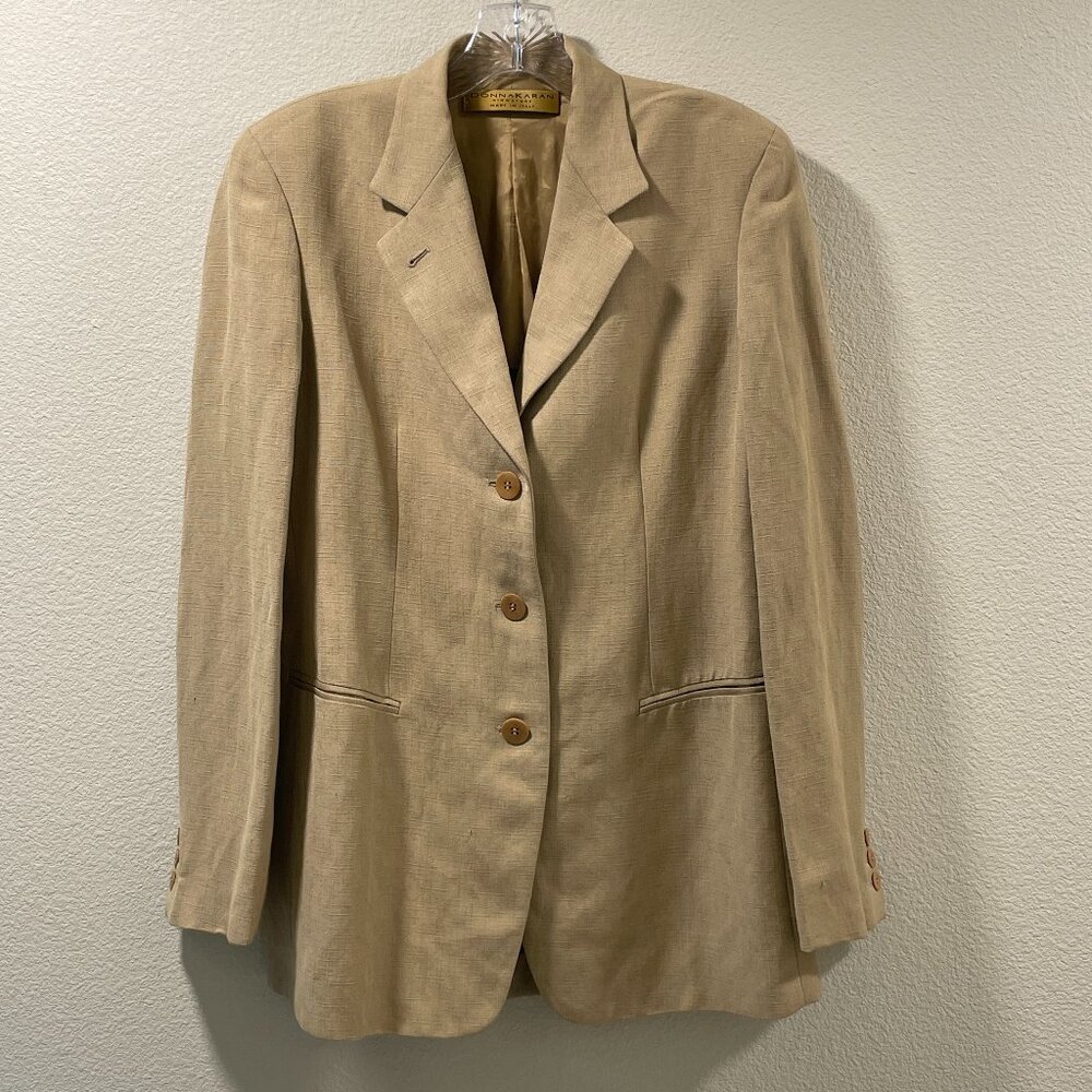 NEW DONNA KARAN Linen/Silk Blend Tailored Blazer Made in Italy Tan Women Size 10